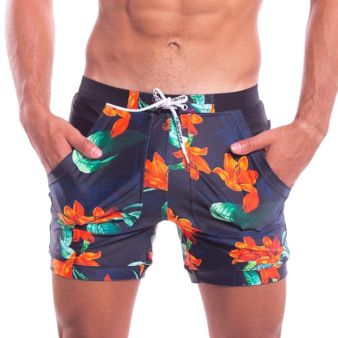 Orange bikini swim trunks for men