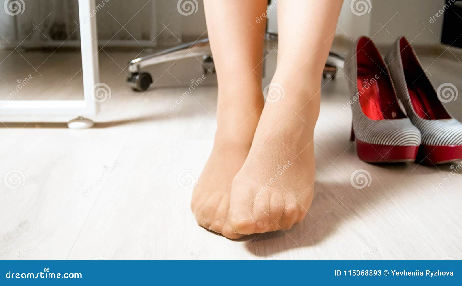 Sexy pantyhose feet close up