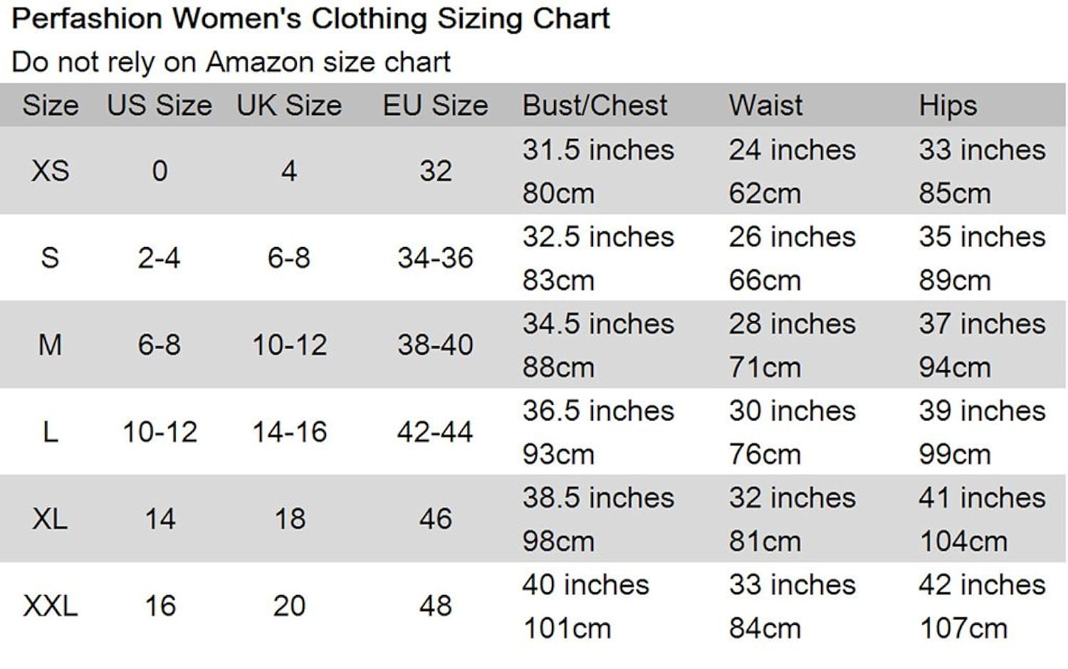 Women uk clothing size chart