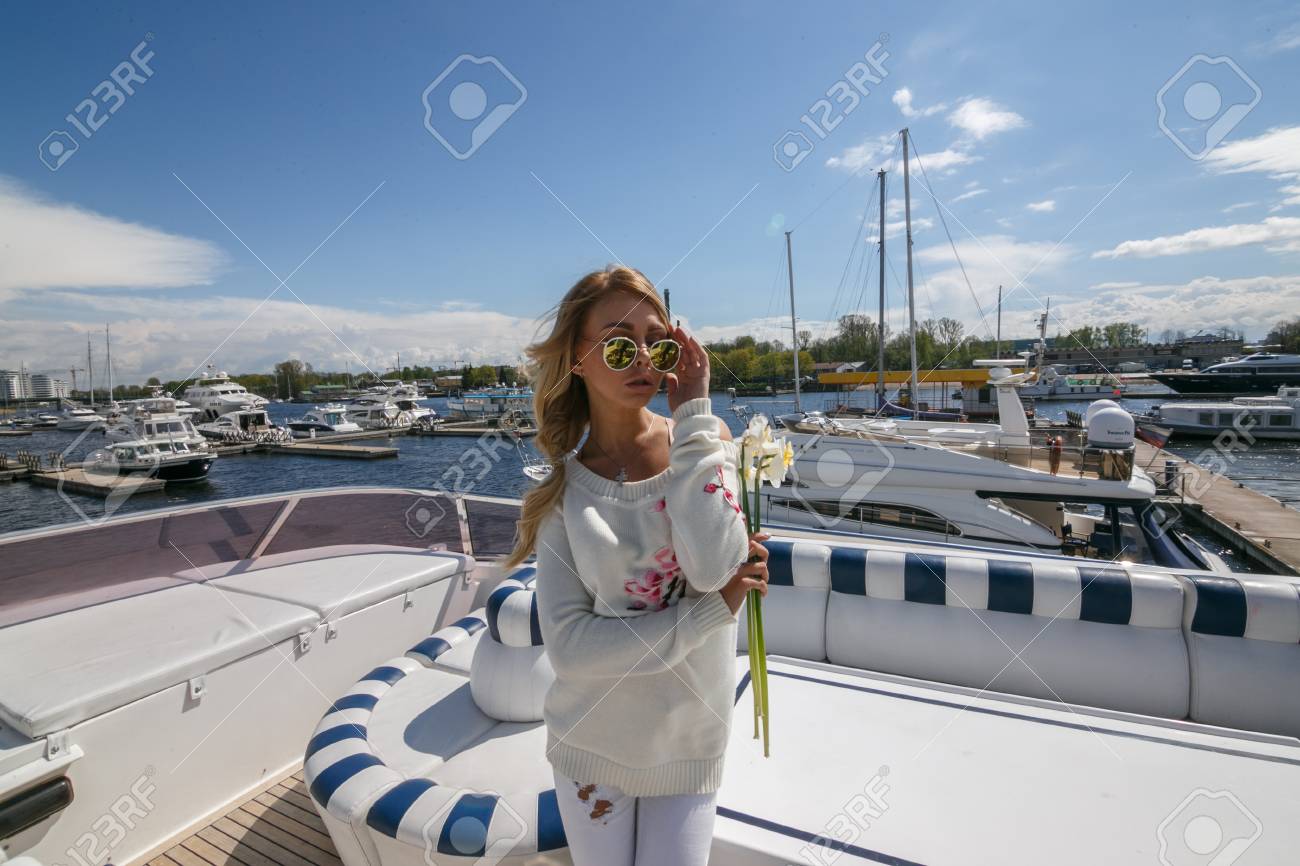 Blonde girl on boat