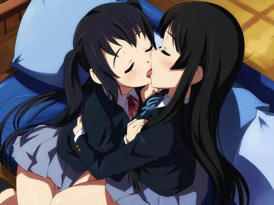 Lesbian anime girls kissing