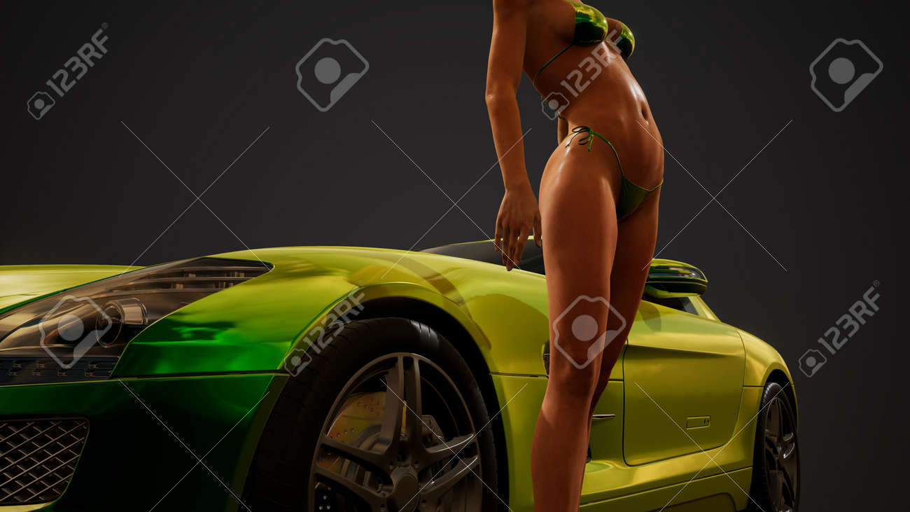 Bikini girl in sports car