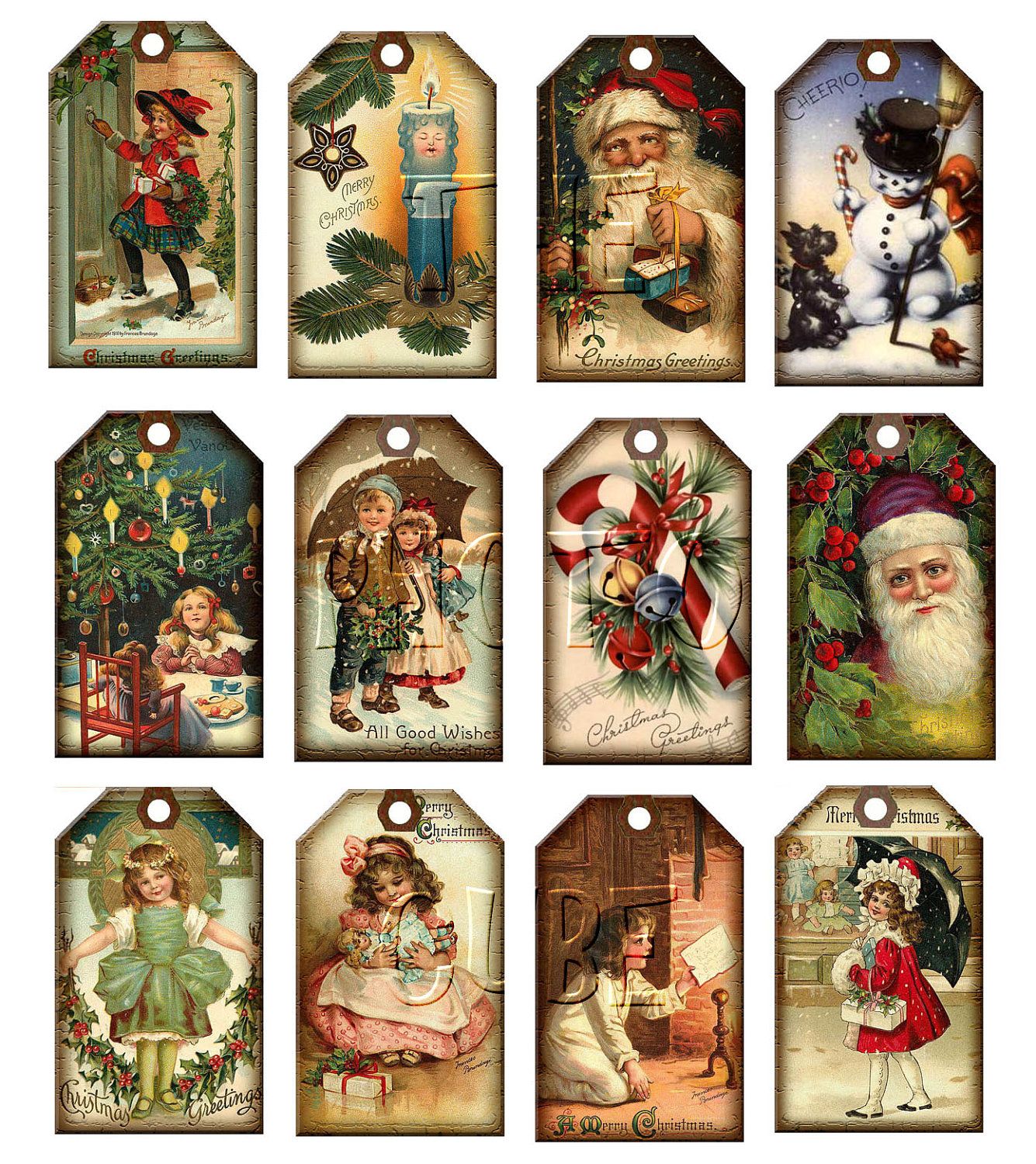 Vintage santa claus hang tags